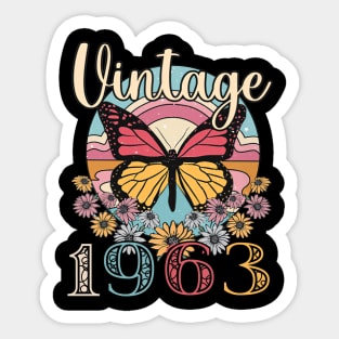 Floral Butterfly Retro Vintage 1963 60th Birthday Sticker